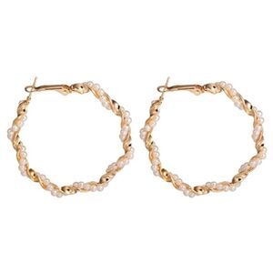 White Pearl Twisted Hoop Gold Statement Earrings